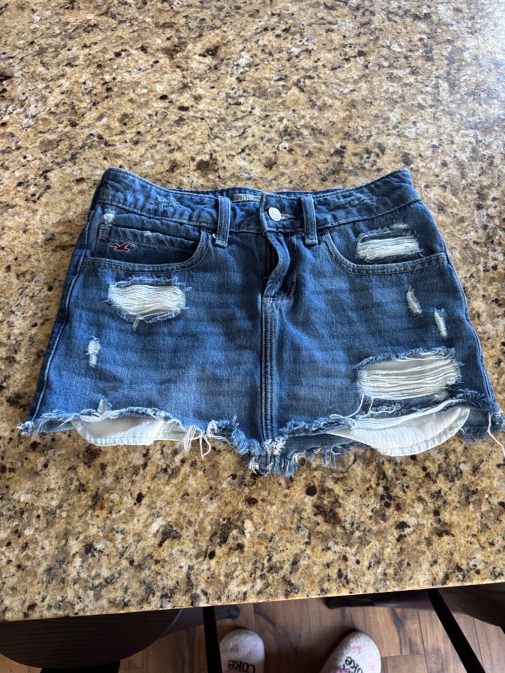 Hollister Blue Distressed Denim Mini Skirt